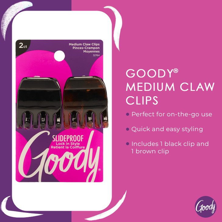 Goody Classics Medium Claw Clips, Black and Brown Colors - Great for Easily Pulling Up Your Hair - Pain-Free Hair Accessories for Women, Men, Boys an
