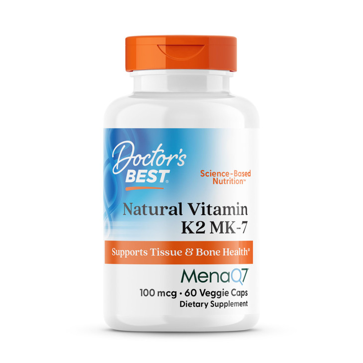 Doctor's Best Natural Vitamin K2 MK7 Supplement for Men & Women - Bone Health Support, 100 mcg Vitamin K-2 MK-7 Capsules with MenaQ7, Calcium Support