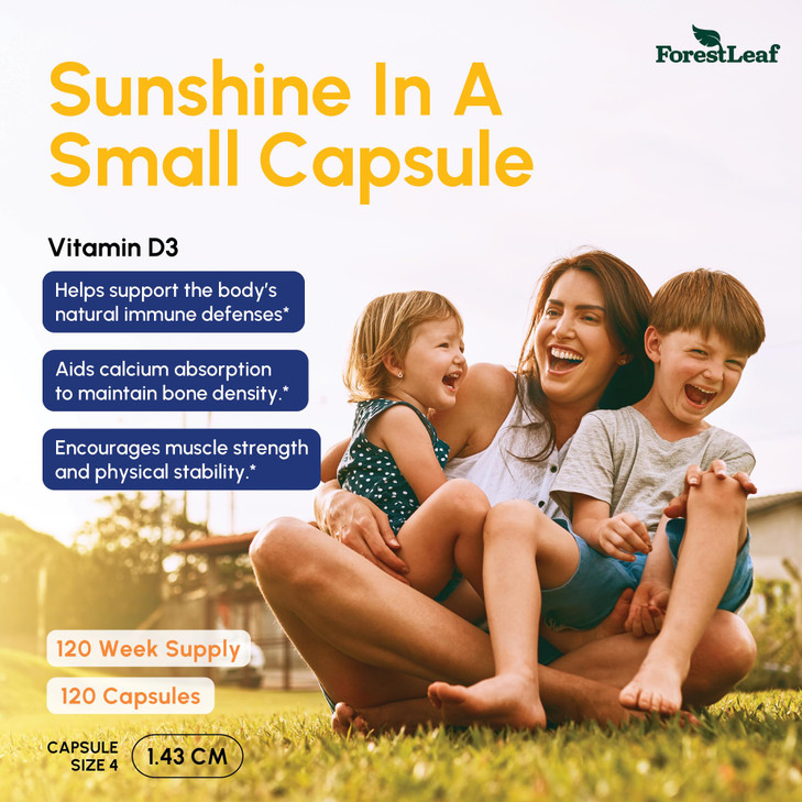 ForestLeaf Vitamin D3 50,000 IU | VIT D - Kosher VIT D3 Vitamin D Supplement for Women and Men | Bone Health, Teeth, Immune Support | Weekly Dose, 2-