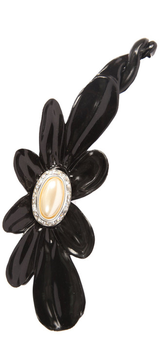 Caravan Hand Decorated with Large Oval Pearl and Swarovski Crystal Stones on Black Flower Banana 2 Sided, .65 Ounce
