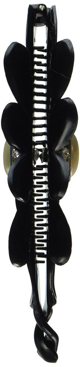 Caravan Hand Decorated with Large Oval Pearl and Swarovski Crystal Stones on Black Flower Banana 2 Sided, .65 Ounce