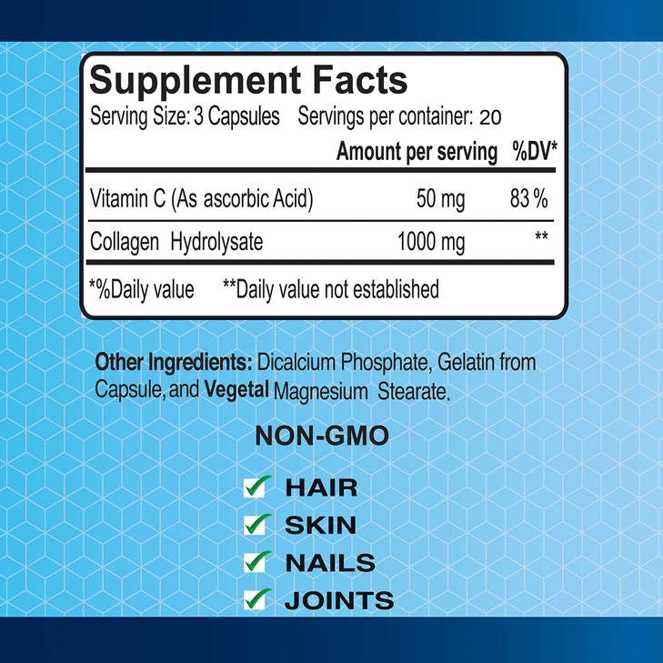 CollagenC Hydrolysate - Collagen Capsules 4 Pack with Biotin & Vitamin C - 60 Capsules per Bottle for Skin, Hair, Nails, Immune & Joint Support - 4 P
