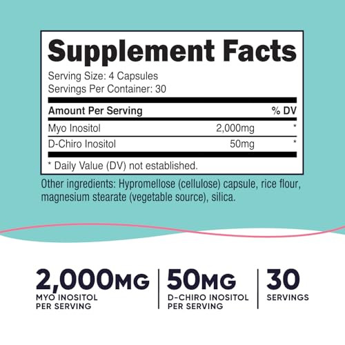 Nutricost Myo Inositol & D-Chiro Inositol for Women 2000mg, 120 Capsules, 2000mg Myo & 50mg D-Chiro Per Serving, 30 Servings, Vegetarian Friendly, No