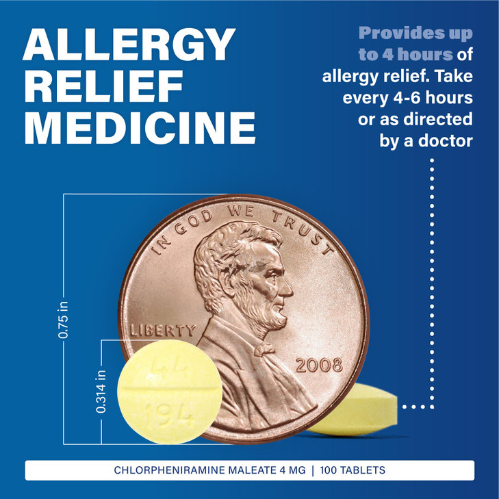 MAJOR 4 Mg Allergy Tablets - Chlorpheniramine Maleate 4-Hour Allergy Medicine - Antihistamine for Relief of Sneezing, Itchy Watery Eyes, Itchy Throat