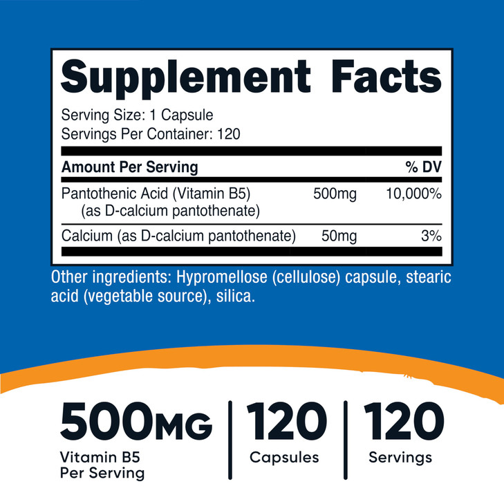 Nutricost Pantothenic Acid (Vitamin B5) 500mg, 120 Capsules