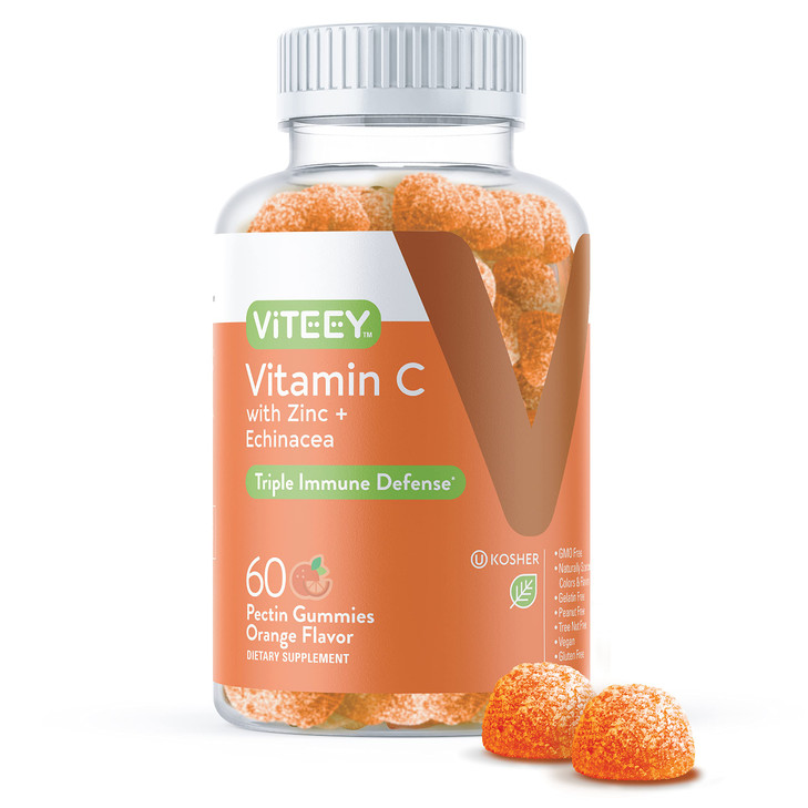 Viteey Vitamin C Gummies for Adults & Teens with Zinc & Echinacea - Immune Support Gummies - Vegan, Gelatin Free, Gluten Free, GMO Free - Tasty Vitam