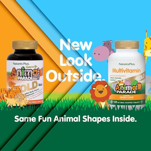 NaturesPlus Animal Parade Gold Children's Multivitamin - Orange Flavor - 120 Chewable Tablets, Pack of 2 - Gluten Free - 120 Total Servings