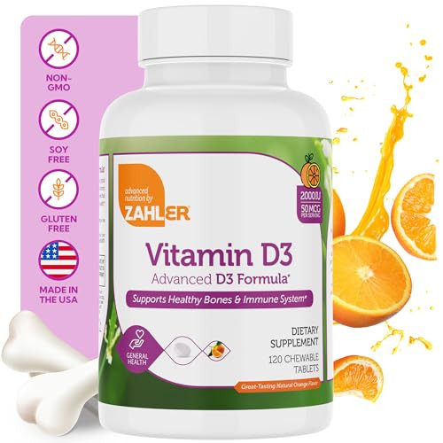 Zahler Vitamin D3 CHEWABLE 2000IU, an All-Natural Supplement Targeting Vitamin D Deficiencies, Certified Kosher, 120 Great Tasting Orange Flavored Ta