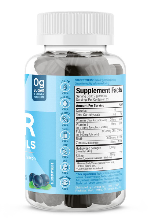 SUKU Vitamins - Luscious Hair - Silicon Biotin and Hydrolyzed Marine Collagen Gummies for Skin, Hair & Nails - Easy to Chew - Non GMO, Gluten Sugar F