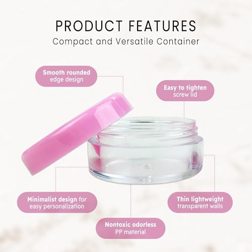(Quantity: 25 Pcs) Beauticom 5G/5ML Round Clear Jars with Pink Lids for Lotion, Creams, Toners, Lip Balms, Makeup Samples