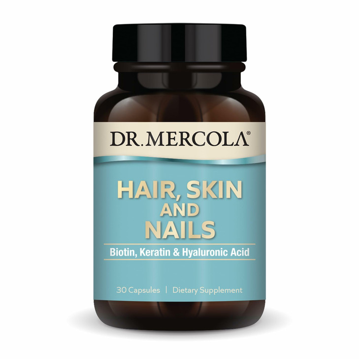Dr. Mercola Hair, Skin and Nails - Provides Biotin, Keratin & Hyaluronic Acid - Premium Quality - Supports Healthy Aging - Non-GMO, Gluten-Free & Soy