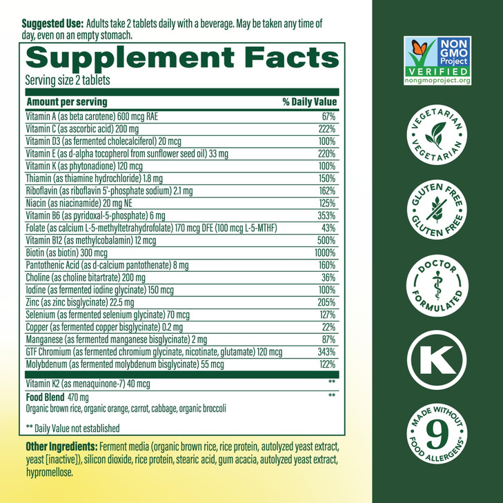 MegaFood Men's Advanced Multivitamin for Men - Doctor -Formulated - Choline, Vitamin B12, Vitamin D, Vitamin C & Zinc - Brain Health & Immune Support