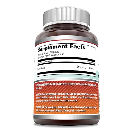 Amazing Formulas Folic Acid (Vitamin B9) 800 Mcg Supplement | Capsules | Non-GMO | Gluten-Free | Made in USA (1 Pack | 240 Count)