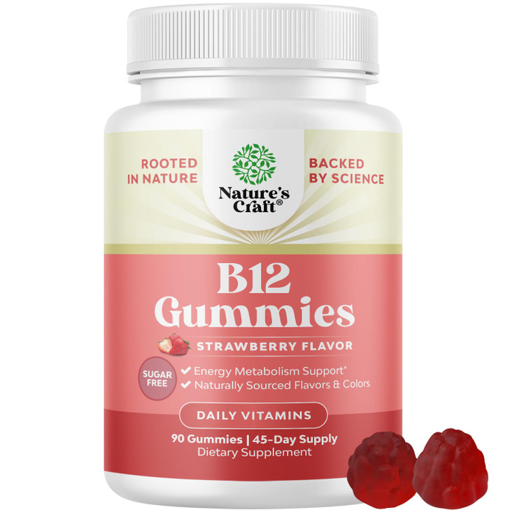 Vitamin B12 Gummies for Adults - Sugar Free Vitamin B12 1000 mcg Chewable Gums for Energy & Mood Support Immune & Nerves Health - Kosher Non-GMO & Gl