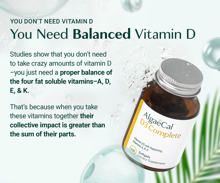 ALGAECAL 4-in-1 Vitamin D3 K2 Complete - ADK Vitamin Supplement, Enhanced Immune Support & Bone Health with D3 K2, A, & E - Whole Body Wellness & Bon