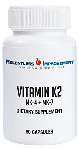 Relentless Improvement Natural Vitamin K2 MK4 Plus Vitamin K2 MK7 High-Potency 15,000mcg MK-4 + 60mcg MK-7 Supports Bone and Arterial Health Vegi-Cap