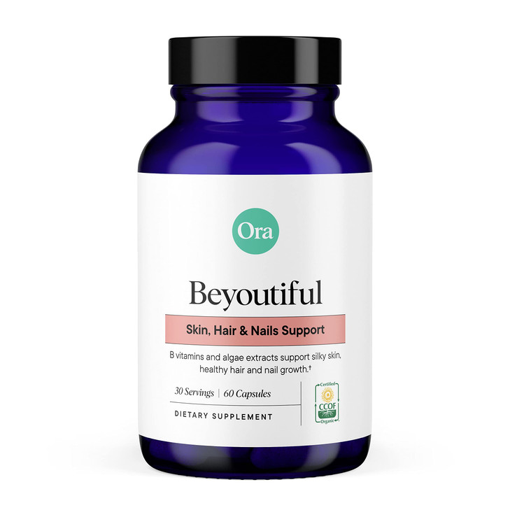 Ora Organic Hair, Skin, and Nails Support- BeYouTiful - Beauty Supplement with B Vitamins and Algae Extracts for Healthy Hair and Skin - 60 Vegan Cap
