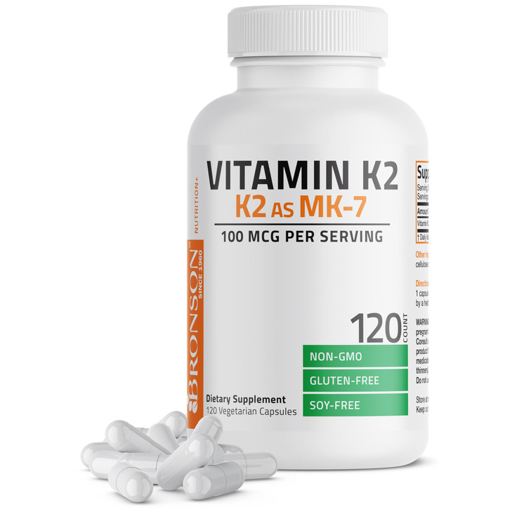 Bronson Vitamin K2 as MK-7 Menaquinone 100 mcg Non-GMO, 120 Capsules