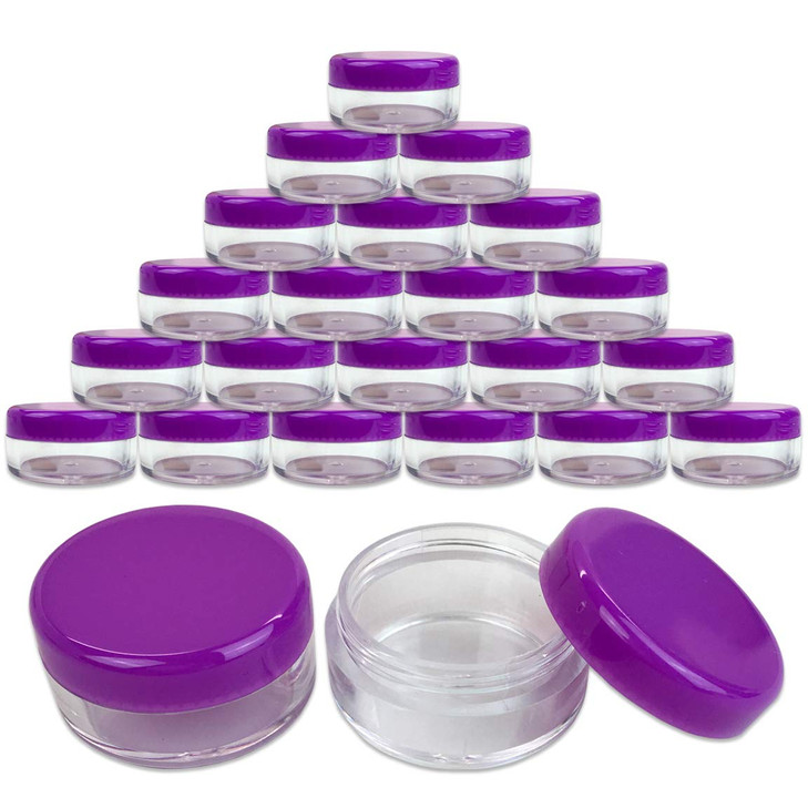 Beauticom 5G/5ML Round Clear Jars with Purple Lids for Lotions, Creams, Toners, Lip Balms, Makeup Samples (Quantity: 25 Pieces)