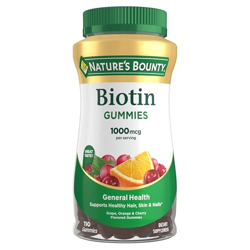 Nature's Bounty Biotin Gummy, Vitamin Supplement, Supports Healthy Hair, Skin, and Nails, Fruit Flavored Gummies, 1000 mcg, 110 Count