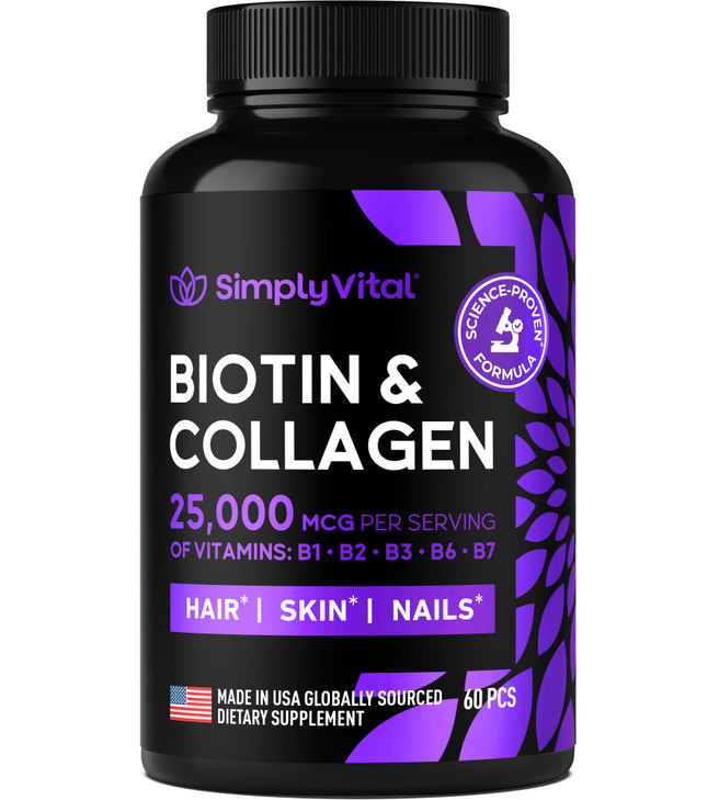 Biotin and Collagen Supplements with Keratin 25000 mcg - Hair Skin & Nails Vitamins with Collagen Keratin B Complex - Made in USA - Biotin for Hair G