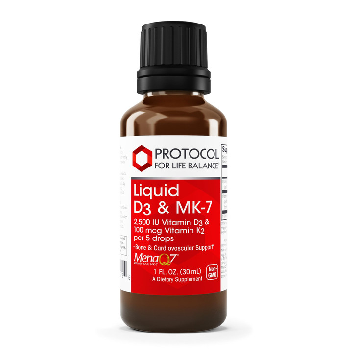 PROTOCOL FOR LIFE BALANCE - Liquid D3 and MK-7-2500IU Vitamin D3 and 100mcg Vitamin K2, Helps Support Bone and Cardiovascular Health - 1 Fl oz