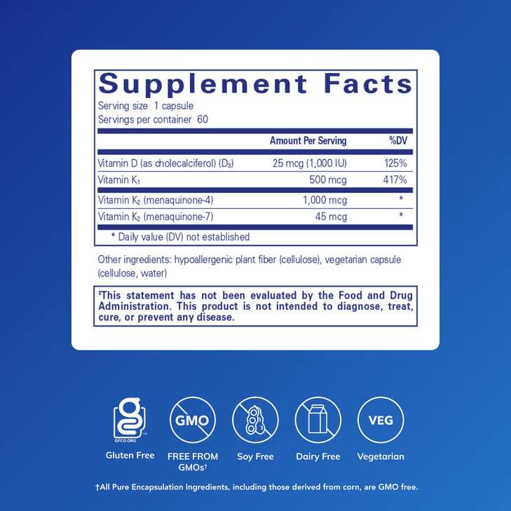 Pure Encapsulations Synergy K - with Vitamin K1, K2 & D3 - Supports Bones, Blood Vessels, Vascular Elasticity & Calcium Utilization* - Includes Chole