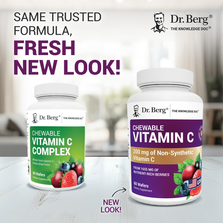 Dr. Berg Chewable Vitamin C Complex - Made with Organic, Non-GMO Berries - 60 Delicious Wafers