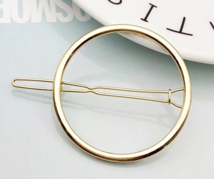 QTMY 4 Pcs Round Circle Triangular Lips Moon Shaped Hair Pin Clips Hair Jewelry Hair Accessories (Golden)