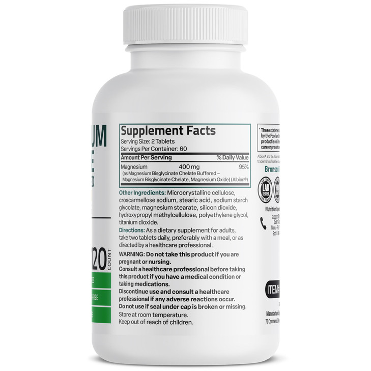 Bronson Magnesium Glycinate 400mg Extra Strength, Vegetarian, Chelated for Absorption Gentle on The Stomach, Non-GMO, 120 Tablets