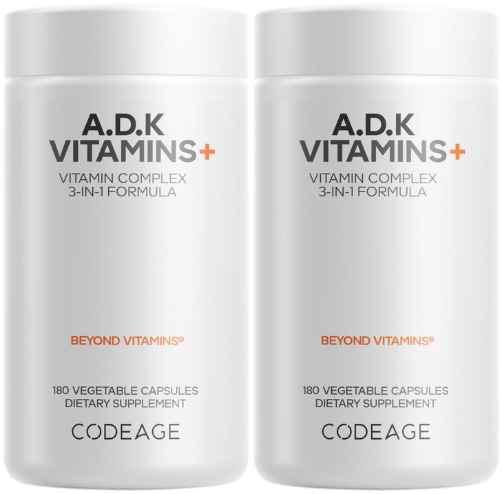 Codeage ADK Vitamins Supplement - Essential Vitamin A, D3 5000 IU, K1 & K2 (MK4 & MK7) - 6-Month Supply - 1 Capsule per Serving, Non-GMO, Gluten-Free