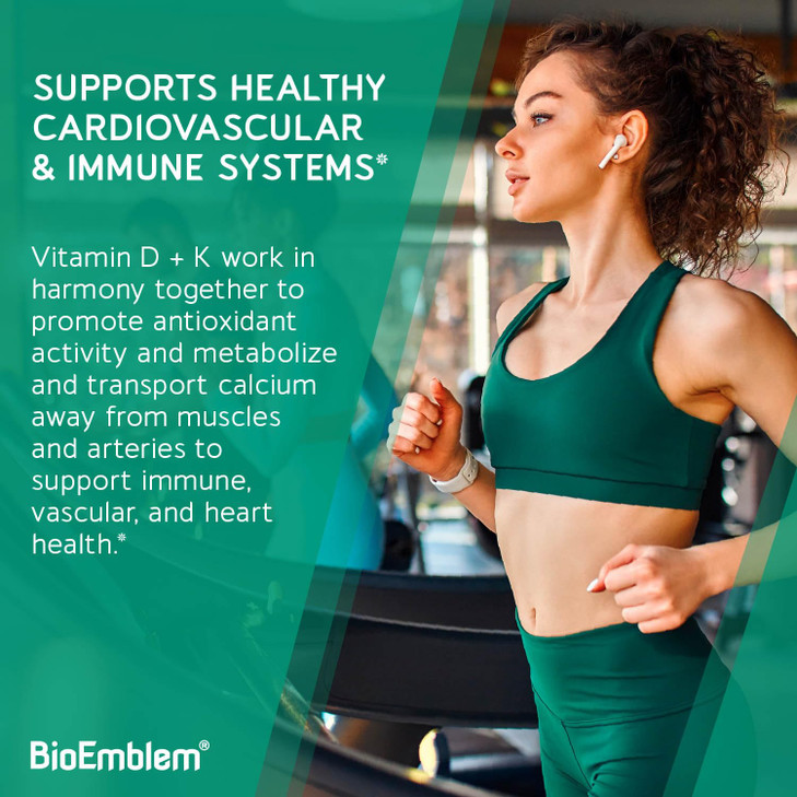 BioEmblem Vitamin D3 K2 Capsules (5000IU and 200mcg) - Patented MK7 and MK4 for 3-in-1 Complex Support - Vegetarian Vitamin D K2 Supplement for Teeth