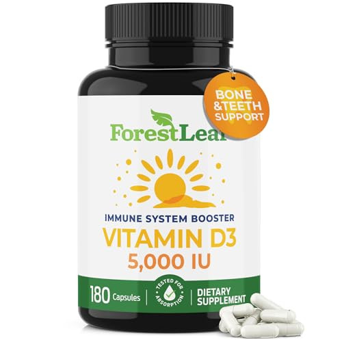 ForestLeaf Vitamin D3 5000 IU | VIT D - VIT D3 Vitamin D Supplements for Women and Men | Bone Health, Teeth and Immune Support | Easy to Swallow Pill