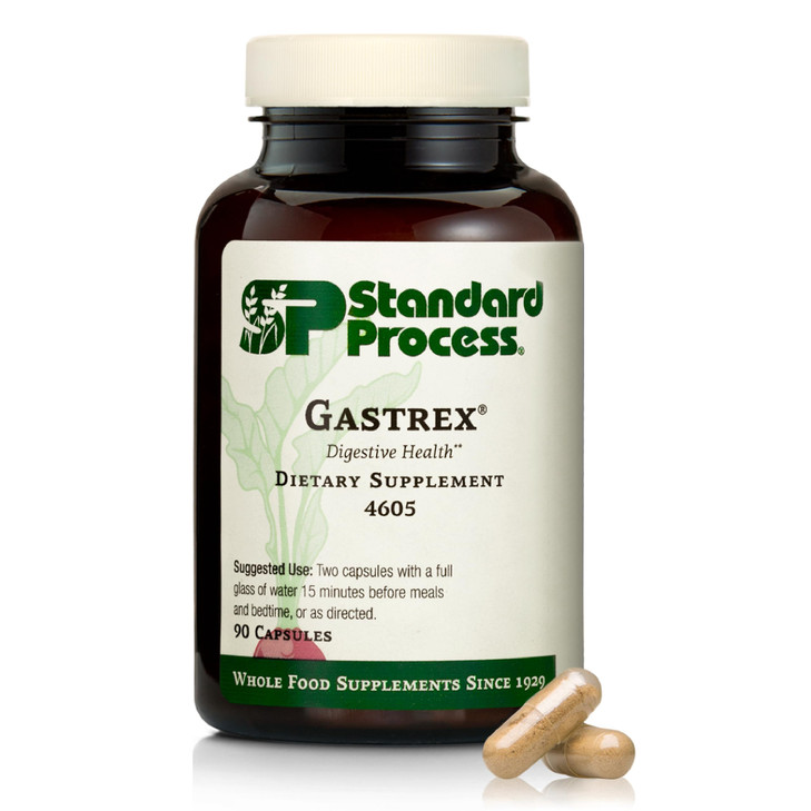 Standard Process Gastrex - Supplement for Digestion & GI Tract Support - Contains Niacin - Non-Dairy & Non-Soy - 90 Capsules (45 Servings)
