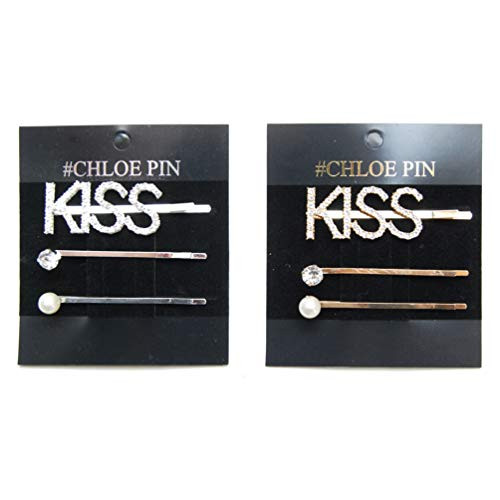 Luxxii (2 Pack) Rhinestone Crystal Decorated Hair Barrette Clip Hair Pin (Silver & Gold Tone) (B)