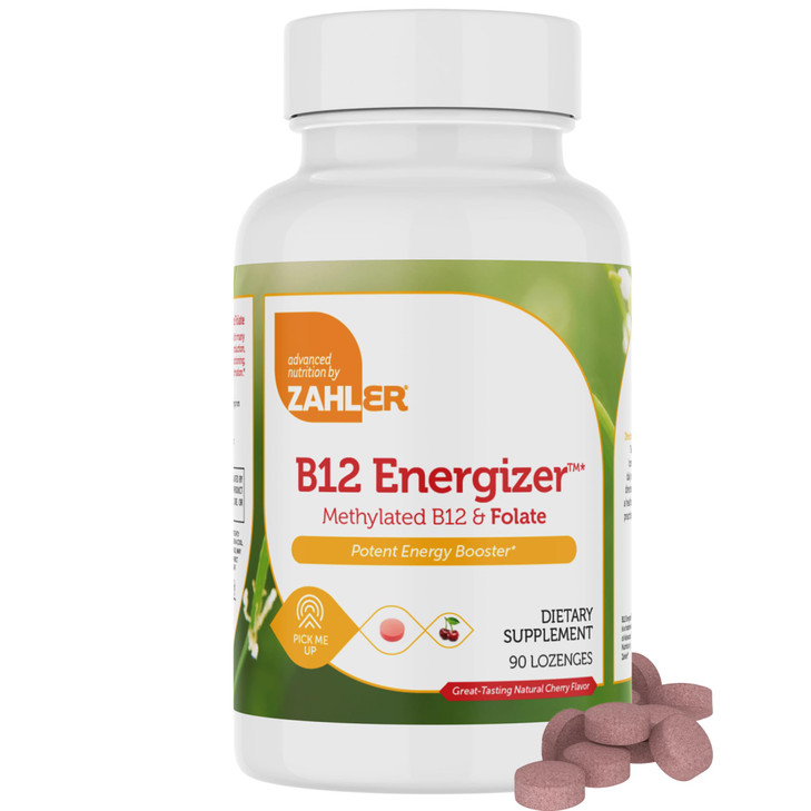 Zahler Energizer - Folate and B12 Supplement - Fast Dissolving Cherry Flavor Lozenges Dual Vitamin Methylated B12 & Folate Supplement with 1360 mcg F