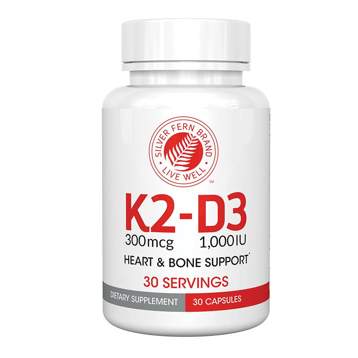 Silver Fern Vitamin K2-D3 Supplement Brand - Natural, Non-Synthetic - K2-7 as Menaquinone-7 (MK-7) - D3 as cholecalciferol - Bone, Heart & Energy Sup