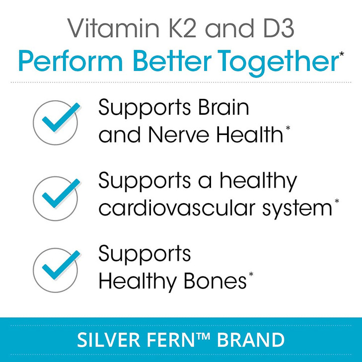 Silver Fern Vitamin K2-D3 Supplement Brand - Natural, Non-Synthetic - K2-7 as Menaquinone-7 (MK-7) - D3 as cholecalciferol - Bone, Heart & Energy Sup
