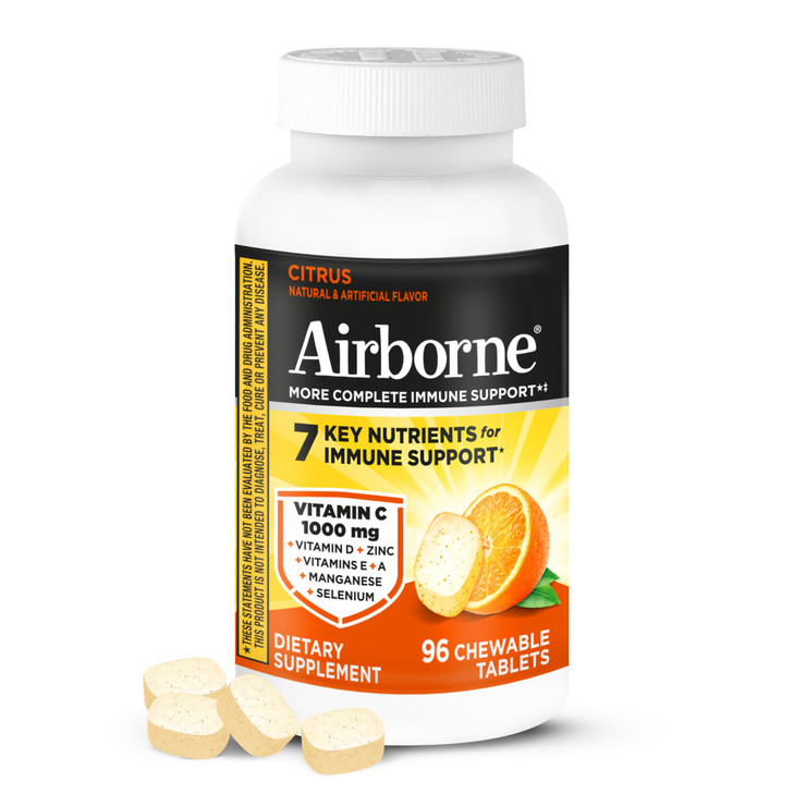 Airborne Vitamin C 1000mg (per Serving) - Citrus Chewable Tablets (96 Count in a Box) - Packaging May Vary