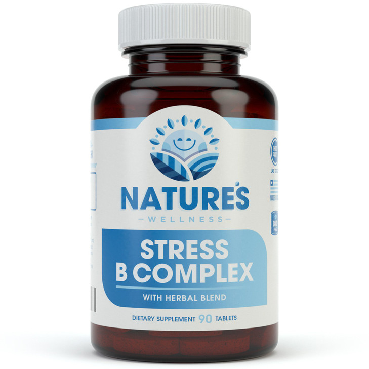 Natures Wellness Vitamin B Complex Stress Relief | All Natural Mood Enhancer and Stress Support Supplement | Stress B Complex with Herbal Extract Ble