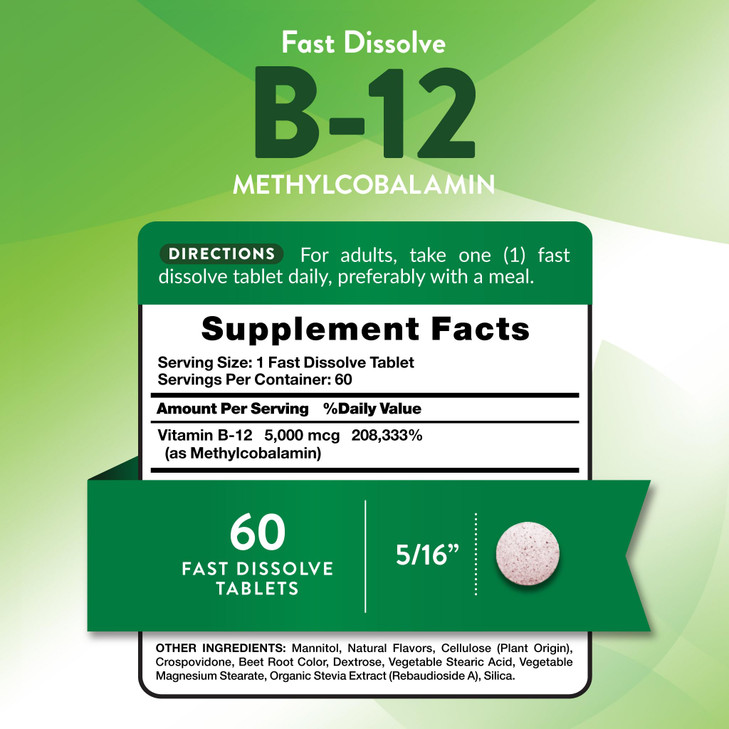 Nature's Truth B12 Vitamin 5000 mcg | 60 Tablets | Fast Dissolve Natural Berry Flavor | Vegan, Non-GMO & Gluten Free Supplement