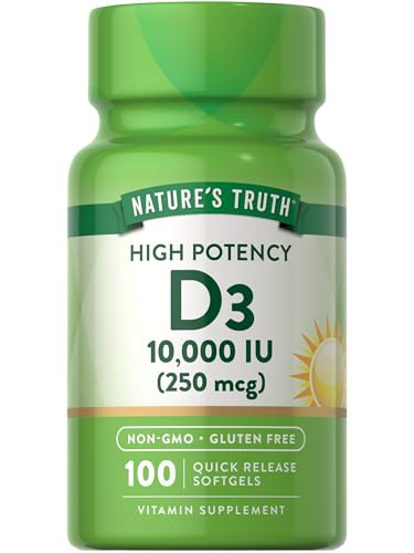 Nature's Truth D3 Vitamin 10,000 IU Softgels Supplement | 100 Count | High Potency Formula | Non-GMO and Gluten Free