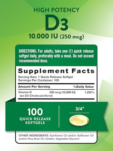 Nature's Truth D3 Vitamin 10,000 IU Softgels Supplement | 100 Count | High Potency Formula | Non-GMO and Gluten Free