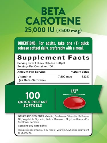 Nature's Truth Beta Carotene 25000 IU Softgels | 100 Count | Vitamin A Supplement | Non-GMO and Gluten Free