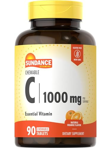 Sundance Chewable Vitamin C 1000mg | 90 Tablets | Natural Orange Flavor | Vegetarian, Non-GMO, and Gluten Free Supplement