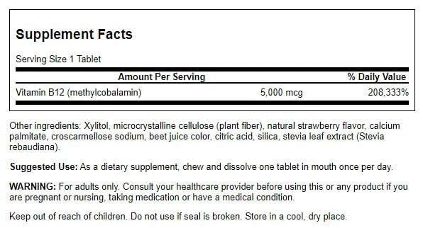 Swanson Vitamin B-12 Methylcobalamin High Absorption 5000 mcg 60 Tabs
