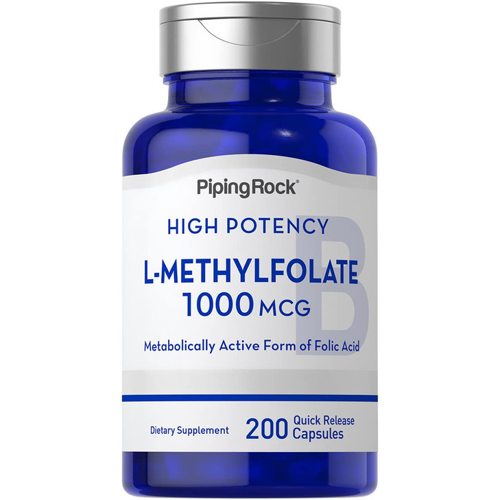 Piping Rock L Methylfolate Supplement | 1000 mcg | 200 Capsules | Active Form of Folic Acid | Non-GMO, Gluten Free