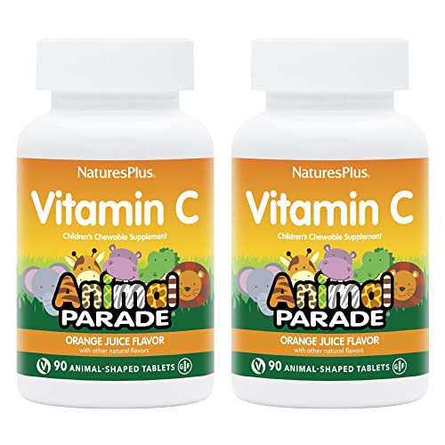 NaturesPlus Animal Parade Vitamin C Children's Chewable - Natural Orange Juice Flavor - 90 Animal-Shaped Tablets, Pack of 2 - Vegan, Vegetarian, Glut