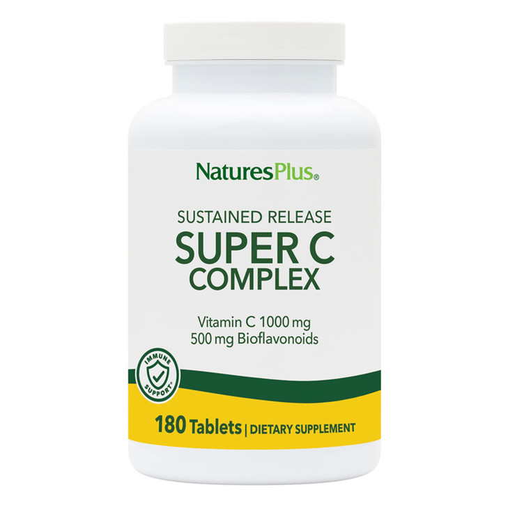 NaturesPlus Super C Complex, Sustained Release - 180 Tablets - 1000mg Vitamin C + 500mg Bioflavonoids - Vegetarian, Gluten Free - 180 Servings
