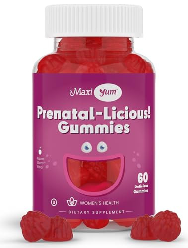Maxi Health Women's Organic Prenatal Gummies - Kosher Cherry Flavored Pre Natal Gummy - Prenatal Vitamins for Women with Folic Acid and Iron for Feta